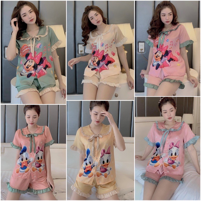 ] Bộ đồ Pijama lụaBộ lụa thiết kế Quần Sooc Họa tiết chất liệu mát lịm